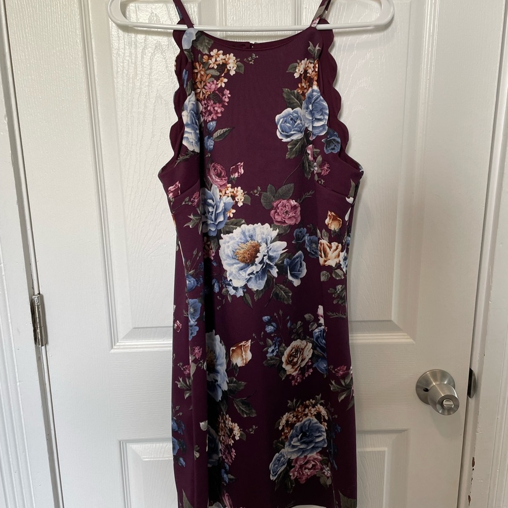 Iz Byer Scallop Floral A-Line Scuba Dress